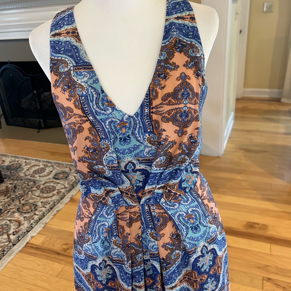 Maeve Anthropologie Paisley Medallion V-Neck Sleeveless Silk Maxi Dress - Picture 3 of 16
